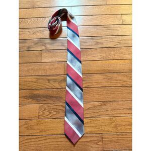 Vintage Wembley Striped Polysilk Tie Red Blue Grey Corporate Preppy USA Made